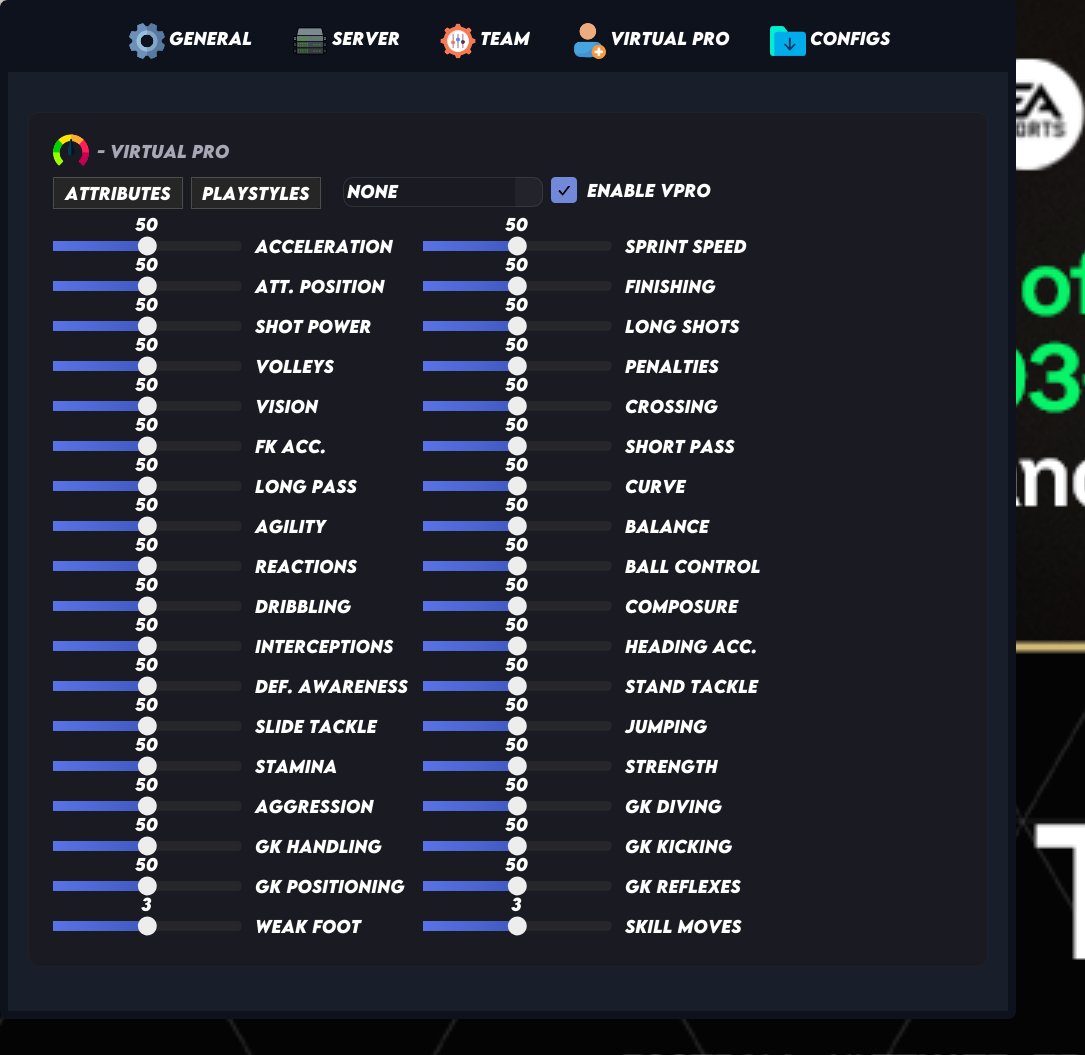 The FIFA 27 cheat Virtual Pro editor: 99 stats, 5-star skills, weak foot and PlayStyles